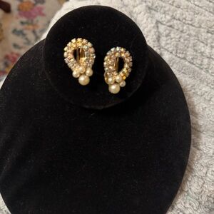 Vintage Gold Beaded Clip-On Earrings